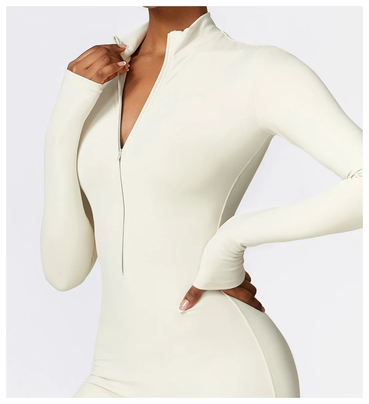 Zip-Up Long Sleeve Yoga Romper One-Piece Fitness Jumpsuit