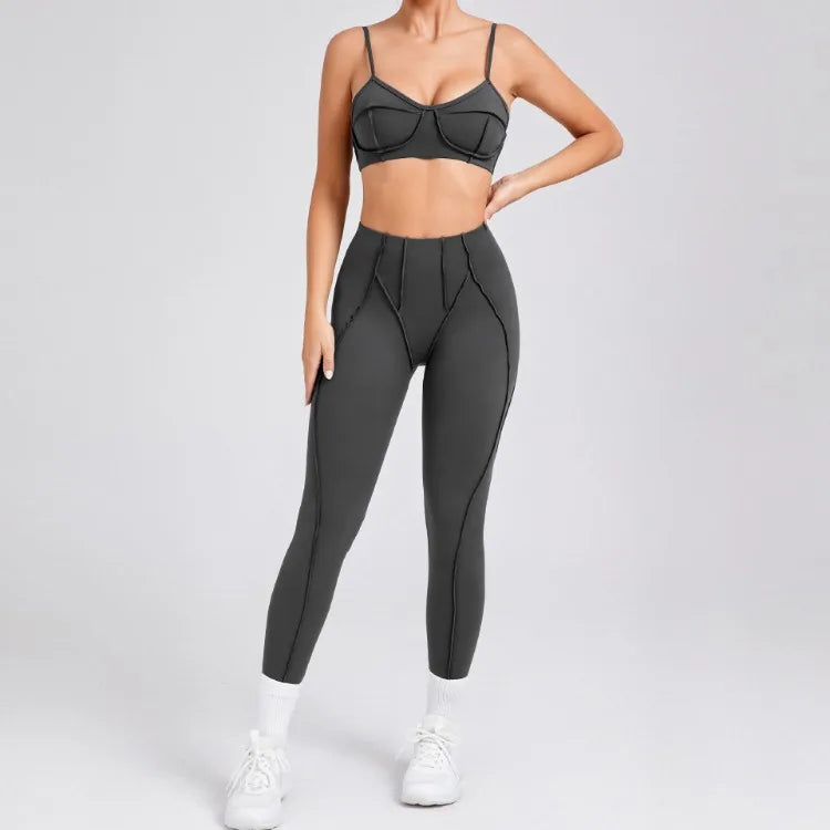 Seamless High-Waist Yoga Set with Hip-Lifting Leggings and Backless Bra