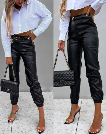 Urban High-Waist Casual Leather Pants