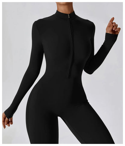 One-piece Long Sleeved Zipper Jumpsuit Skin-tigh Sportswear