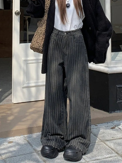 Vintage Striped Wide Leg Baggy Jeans