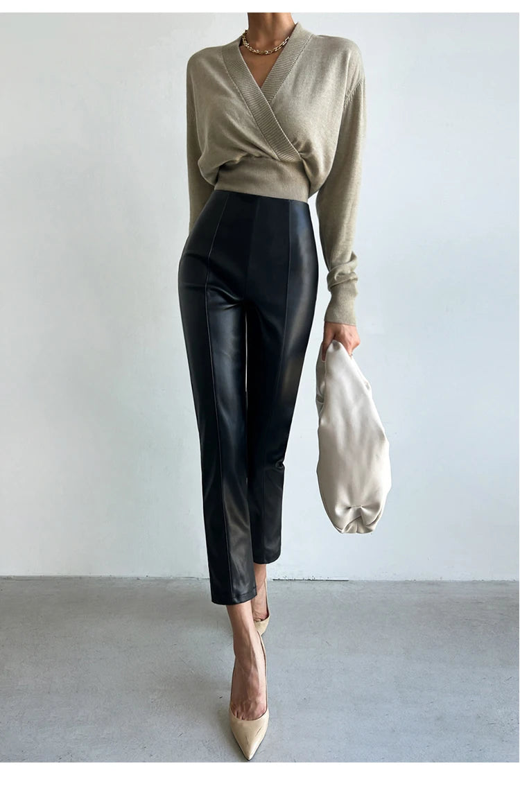 High Waist PU Leather Pencil Pants