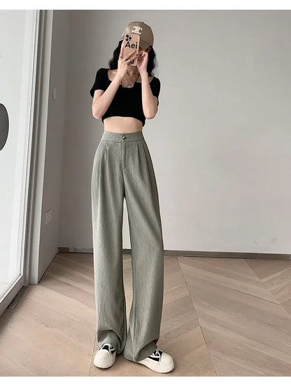 Wrinkle-Texture Wide Leg Trousers