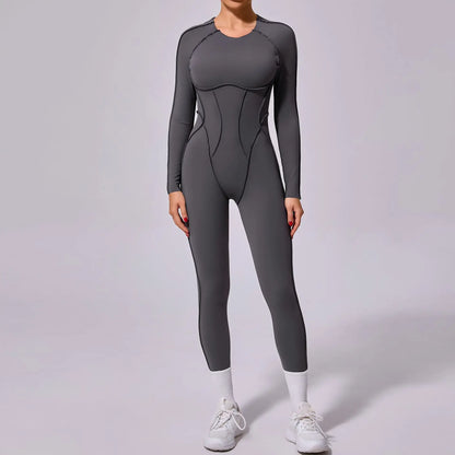 Long-Sleeve One-Piece Yoga Jumpsuit – Quick-Dry Gym & Fitness Wear