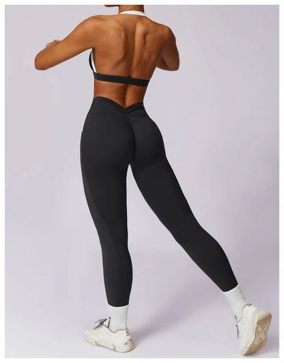 2-Piece Backless Gym Set – Quick-Dry Leggings & Fitness Top