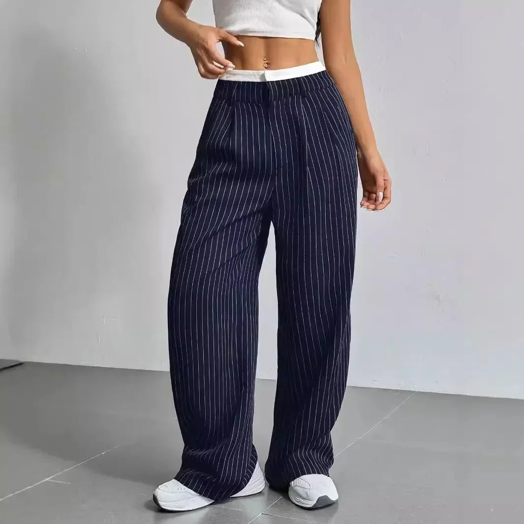 High Waist Casual Striped Wide-Leg Pants