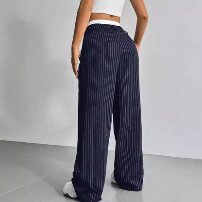 High Waist Casual Striped Wide-Leg Pants