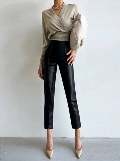 High Waist PU Leather Pencil Pants