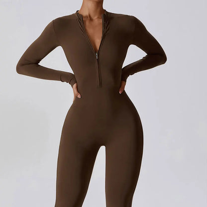 One-piece Long Sleeved Zipper Jumpsuit Skin-tigh Sportswear