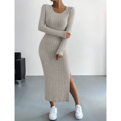 Knitted Stripe Casual Long Dress