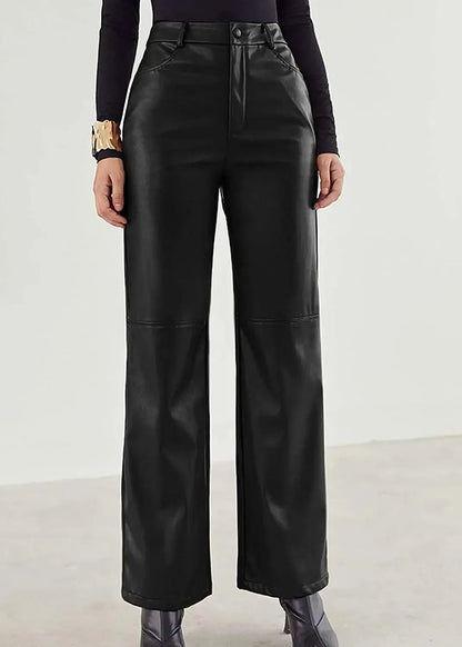 High-Waist Straight Leather Pants