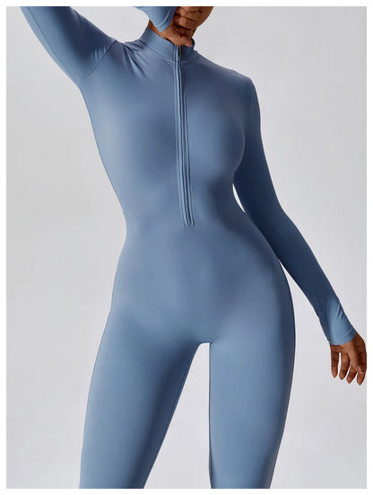 One-piece Long Sleeved Zipper Jumpsuit Skin-tigh Sportswear