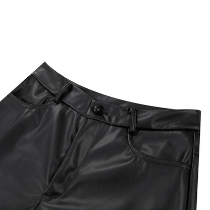 High-Waist Straight Leather Pants