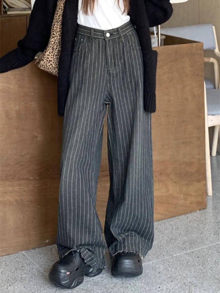 Vintage Striped Wide Leg Baggy Jeans