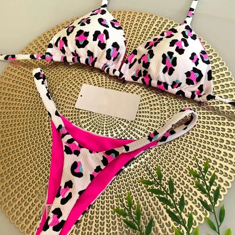 Women's Bikini Split Print Swimwear Fashion G-string Beach