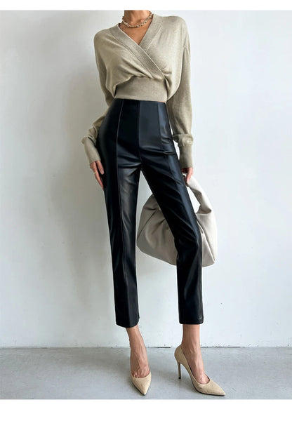 High Waist PU Leather Pencil Pants