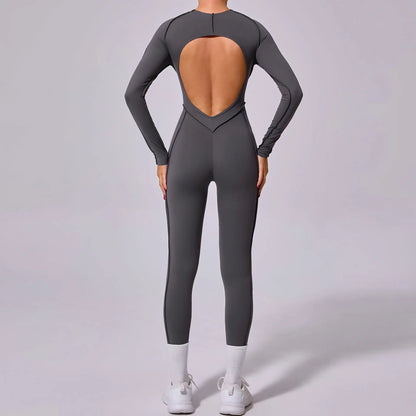 Long-Sleeve One-Piece Yoga Jumpsuit – Quick-Dry Gym & Fitness Wear