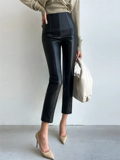 High Waist PU Leather Pencil Pants