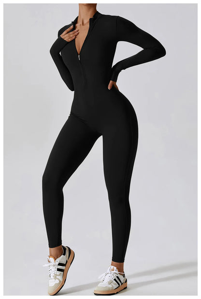 One-piece Long Sleeved Zipper Jumpsuit Skin-tigh Sportswear