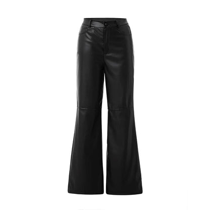 High-Waist Straight Leather Pants