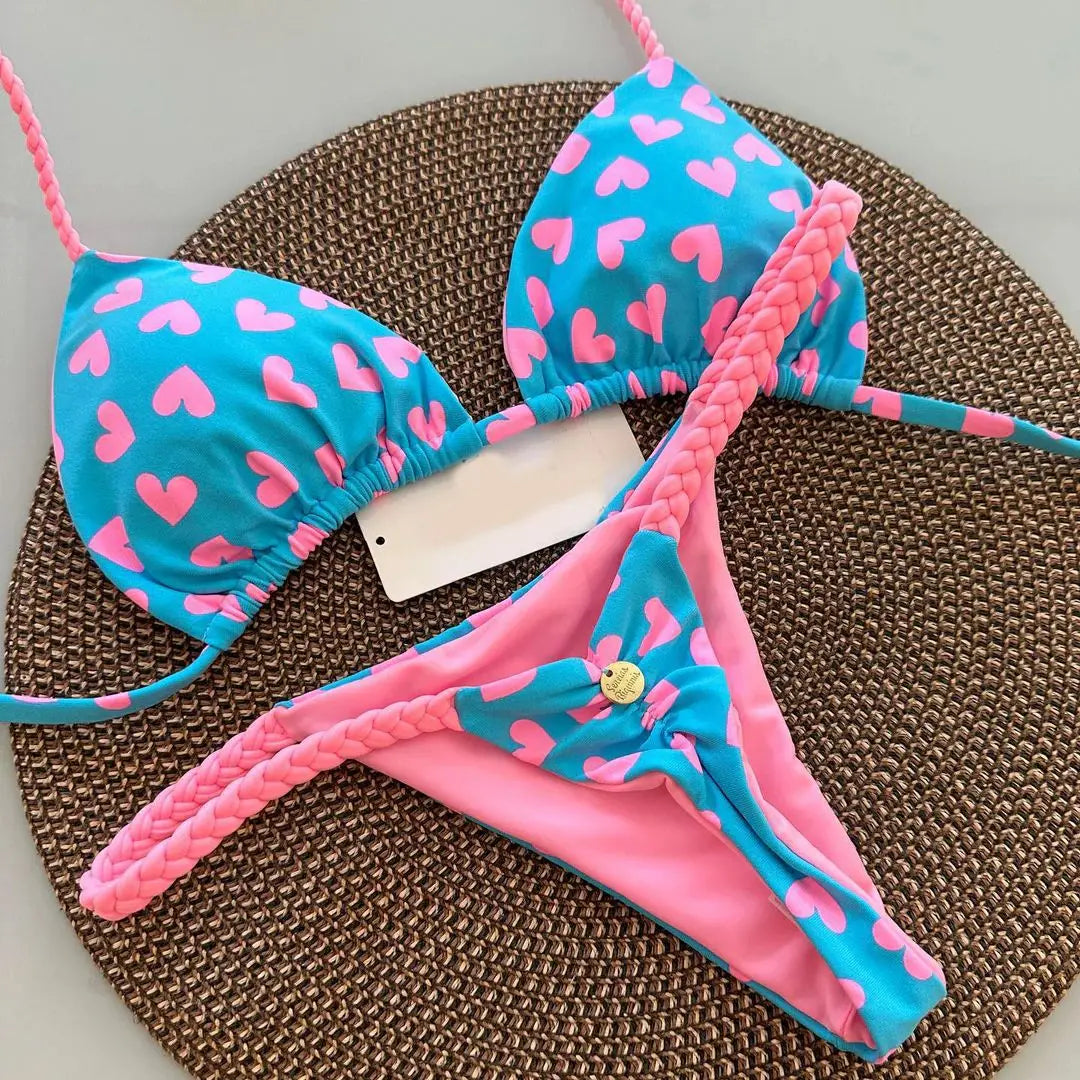 Women's Bikini Split Print Swimwear Fashion G-string Beach