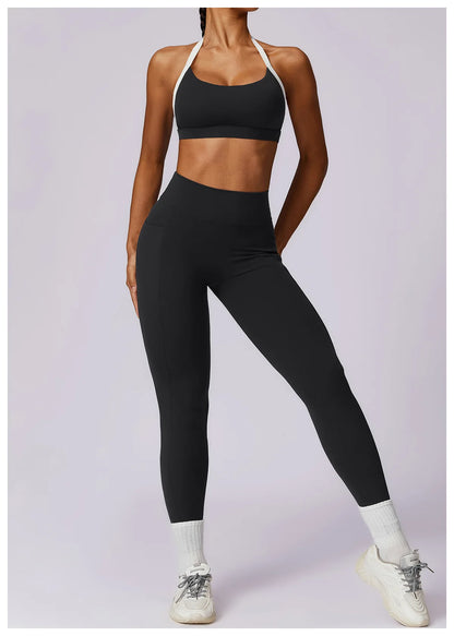 2-Piece Backless Gym Set – Quick-Dry Leggings & Fitness Top