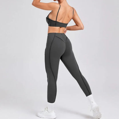 Seamless High-Waist Yoga Set with Hip-Lifting Leggings and Backless Bra