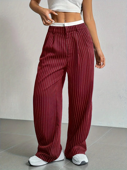 High Waist Casual Striped Wide-Leg Pants