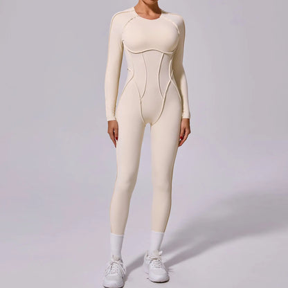 Long-Sleeve One-Piece Yoga Jumpsuit – Quick-Dry Gym & Fitness Wear