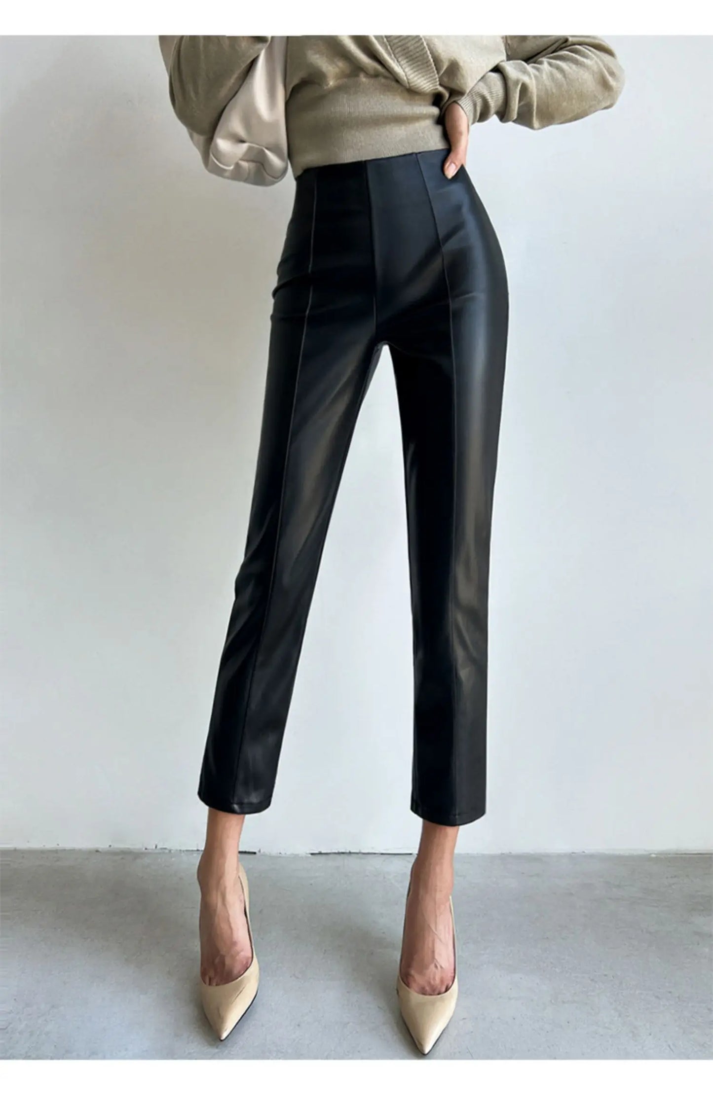 High Waist PU Leather Pencil Pants