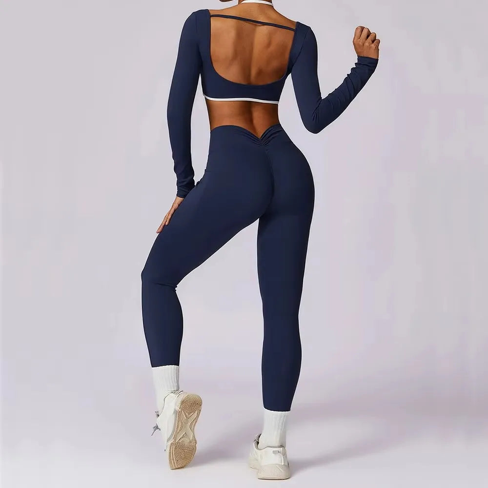 2-Piece Backless Gym Set – Quick-Dry Leggings & Fitness Top