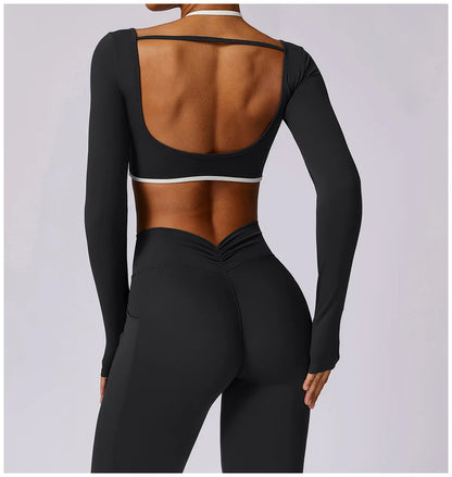 2-Piece Backless Gym Set – Quick-Dry Leggings & Fitness Top