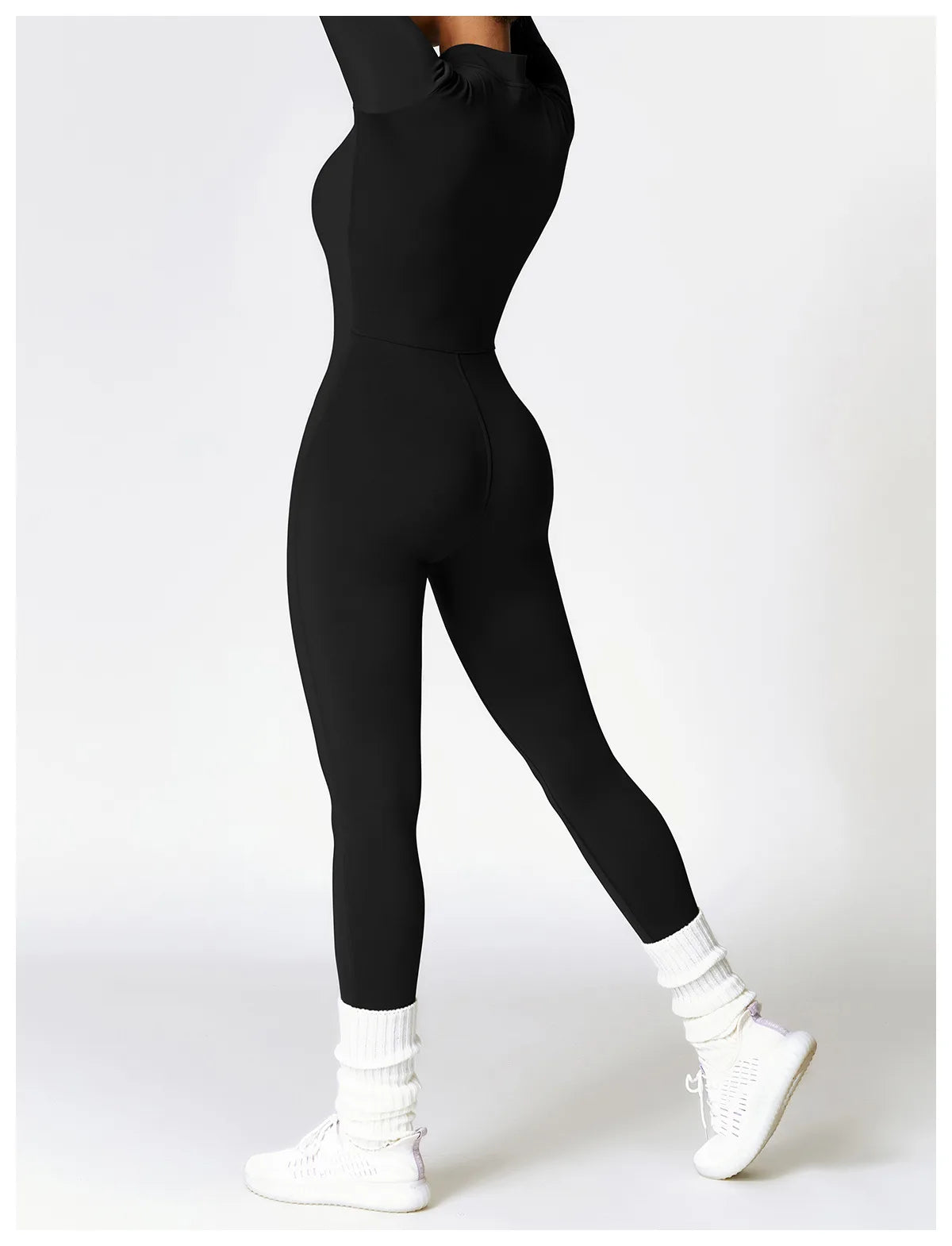 Zip-Up Long Sleeve Yoga Romper One-Piece Fitness Jumpsuit