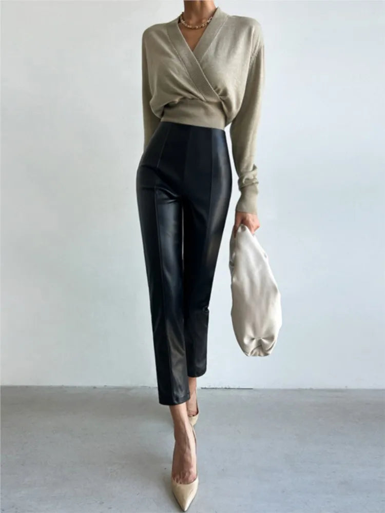 High Waist PU Leather Pencil Pants