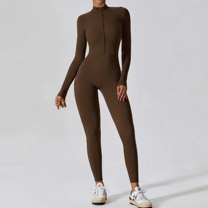 One-piece Long Sleeved Zipper Jumpsuit Skin-tigh Sportswear