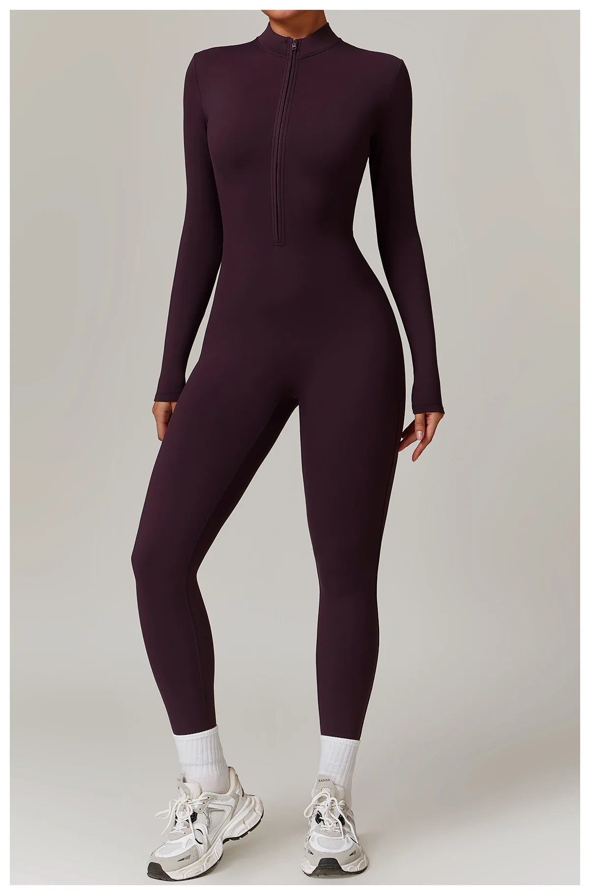 Zip-Up Long Sleeve Yoga Romper One-Piece Fitness Jumpsuit