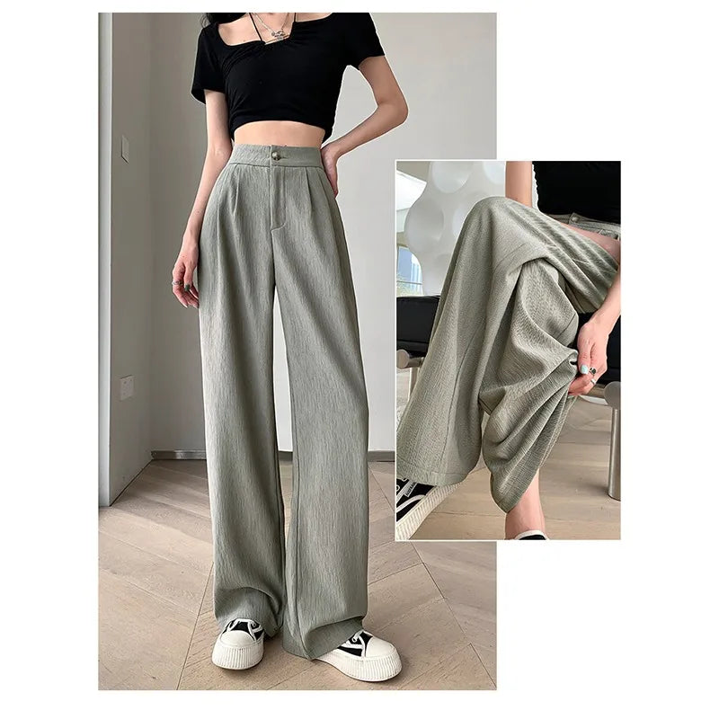 Wrinkle-Texture Wide Leg Trousers