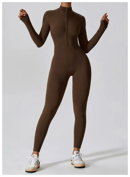 One-piece Long Sleeved Zipper Jumpsuit Skin-tigh Sportswear