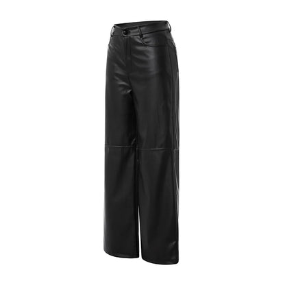 High-Waist Straight Leather Pants