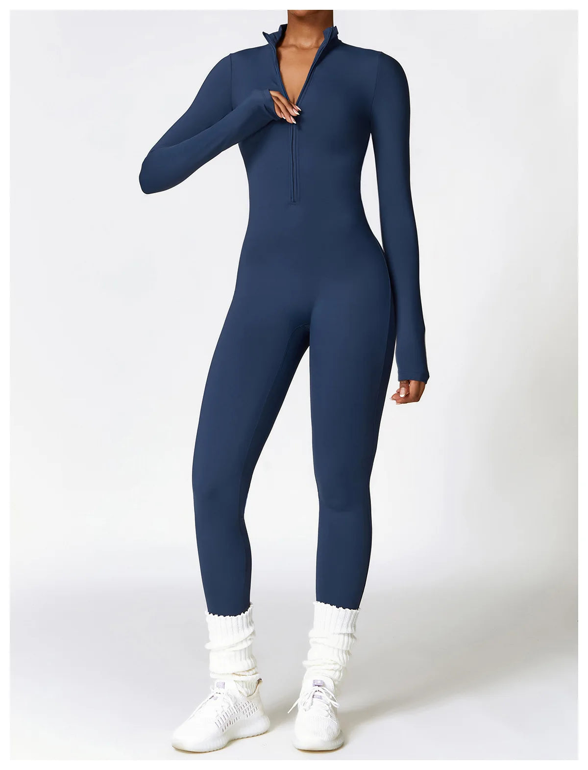 Zip-Up Long Sleeve Yoga Romper One-Piece Fitness Jumpsuit