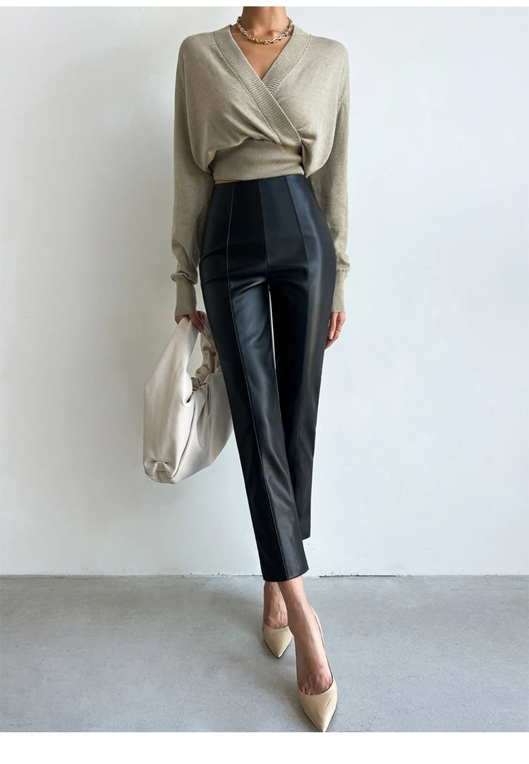 High Waist PU Leather Pencil Pants