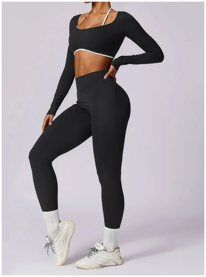 2-Piece Backless Gym Set – Quick-Dry Leggings & Fitness Top