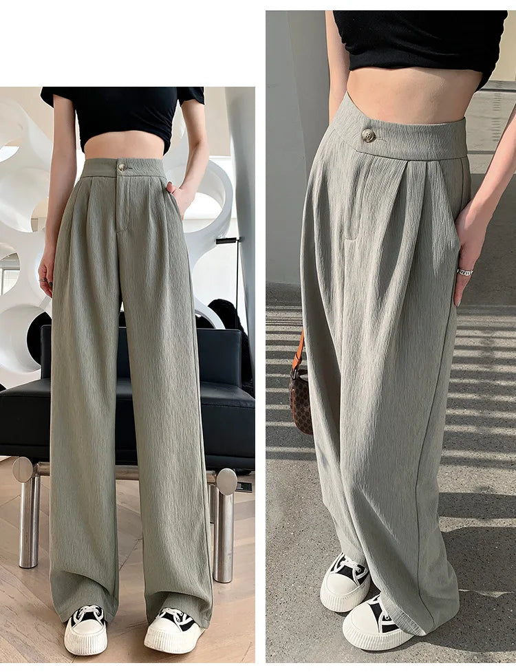 Wrinkle-Texture Wide Leg Trousers