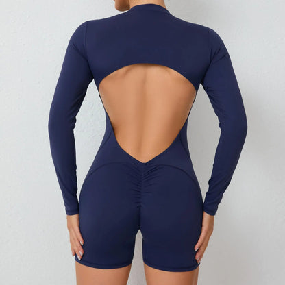 V-Back Scrunch One-Piece Jumpsuit – Push-Up Fitness & Workout Wear