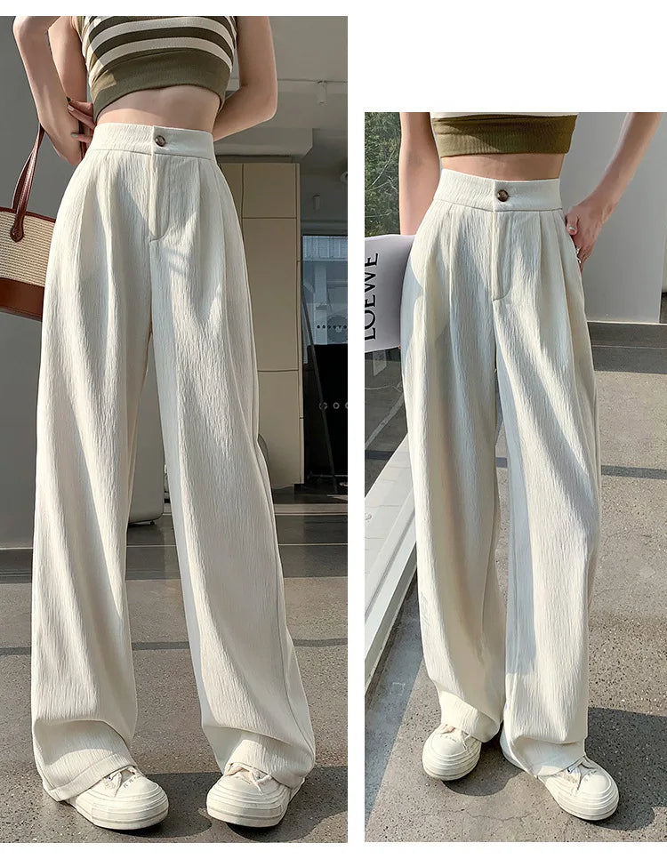 Wrinkle-Texture Wide Leg Trousers