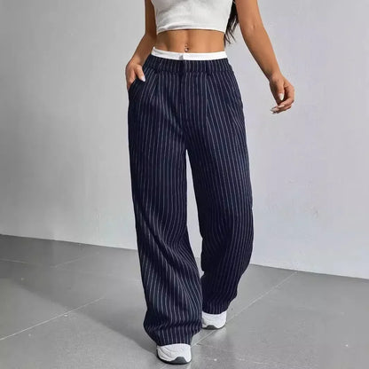 High Waist Casual Striped Wide-Leg Pants