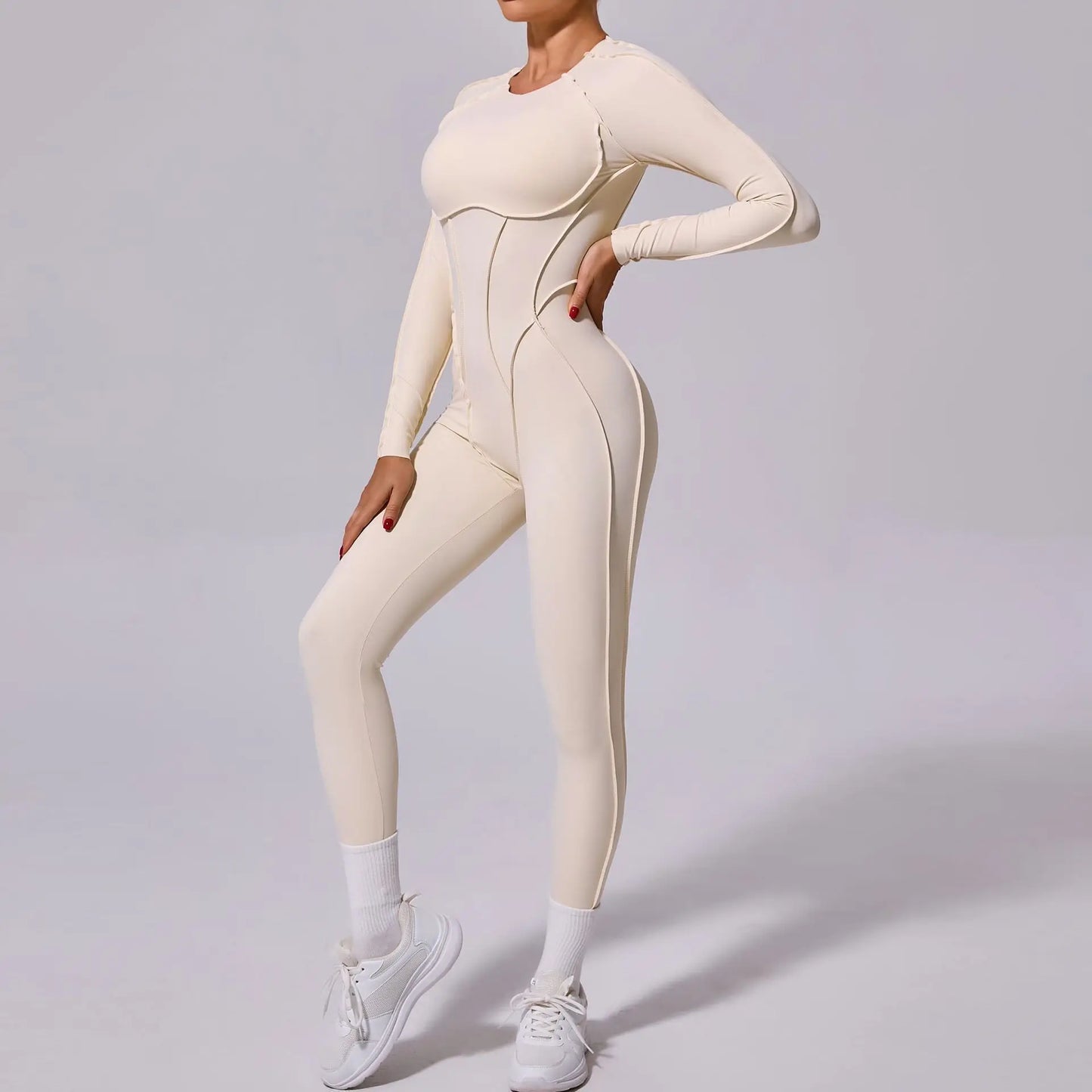 Long-Sleeve One-Piece Yoga Jumpsuit – Quick-Dry Gym & Fitness Wear