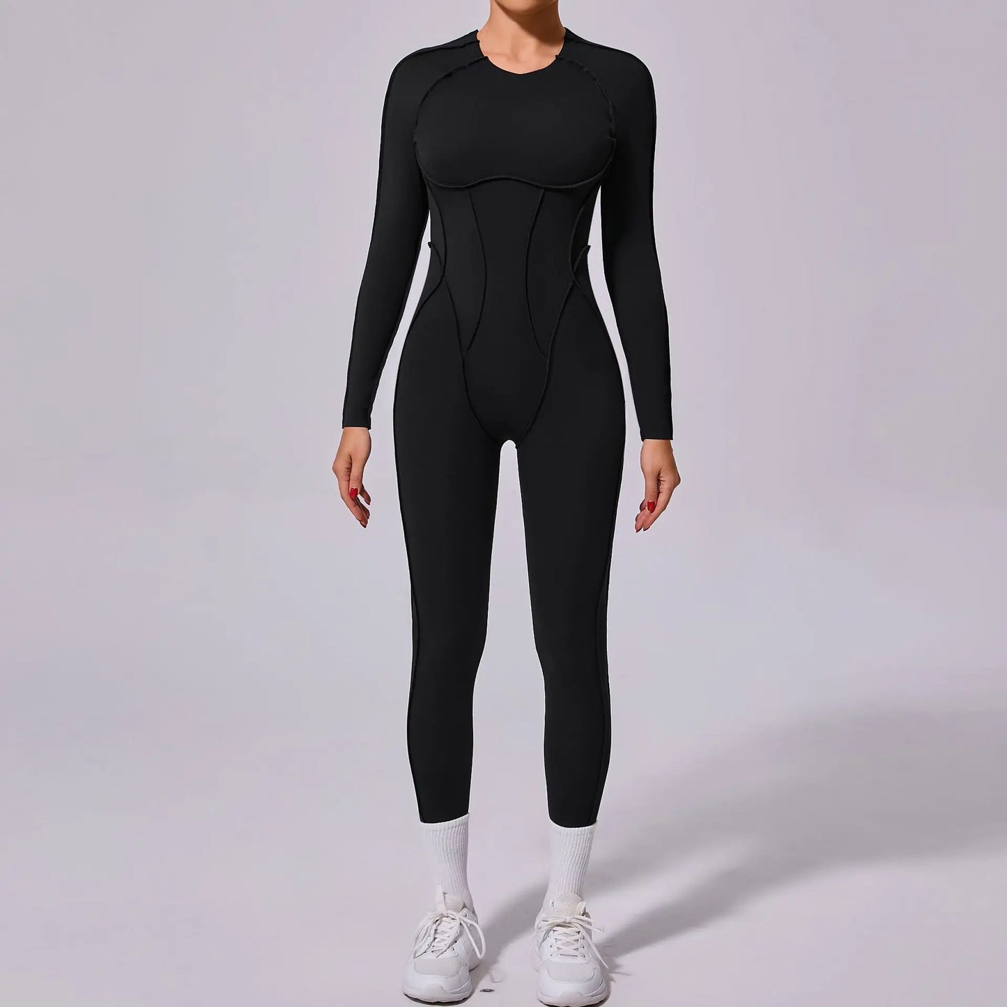 Long-Sleeve One-Piece Yoga Jumpsuit – Quick-Dry Gym & Fitness Wear