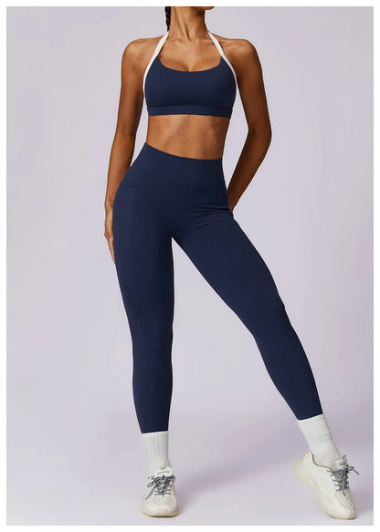 2-Piece Backless Gym Set – Quick-Dry Leggings & Fitness Top