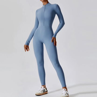 One-piece Long Sleeved Zipper Jumpsuit Skin-tigh Sportswear